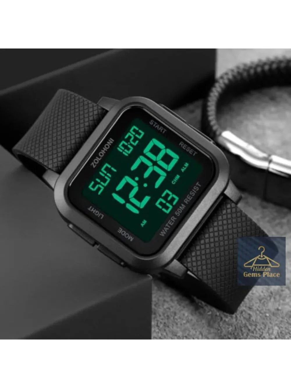 Men's Large Square Digital Watch Waterproof Chronograph Alarm Sport